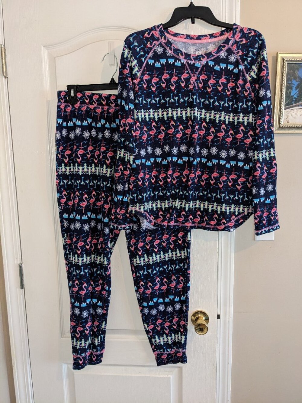 MUK LUKS Long Sleeve PJ Set - Flamingoes & Martinis Sz L